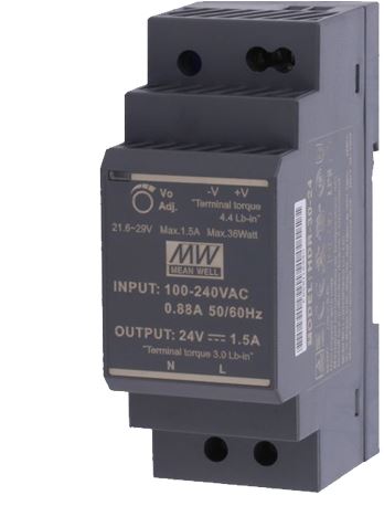 24VDC, 1.5A, 30W táp, DIN sín, Mean Well HDR-30-24